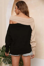 Two Tone Off Shoulder Sweater with Regular Sleeve Length Sweater Pullovers