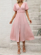 V-Neck Puff Sleeve Dress Blush Pink Casual Dresses