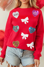 Valentine’s Day Sequin Bow Heart Round Neck Sweatshirt Woman Sweatshirts