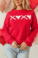 Valentine’s Day XOXO Round Neck Drop Shoulder Sweatshirt Red Woman Sweatshirts