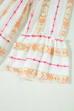 White Boho Tiered Mini Dress with Pink and Orange Pattern Casual Dresses