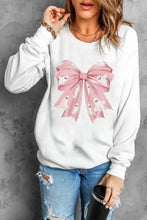 Bow Round Neck Long Sleeve Sweatshirt White Woman Sweatshirts