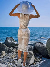 White Crochet Beach Dress Swimwear Cover Up Swimwear Cover-Ups