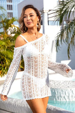 White Crochet Swim Cover-Up with Moderate Stretch and Semi-Sheer Design Swimwear Cover-Ups
