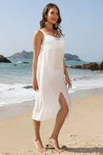 White Crochet Trim Beach Dress Swim Cover Up with Lace Detail Swimwear Cover-Ups