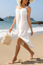 White Crochet Trim Beach Dress Swim Cover Up with Lace Detail Swimwear Cover-Ups