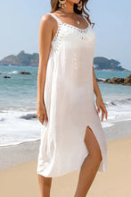 White Crochet Trim Beach Dress Swim Cover Up with Lace Detail Swimwear Cover-Ups
