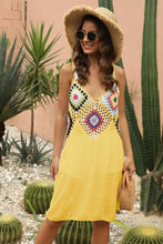 White Crochet Trim Sundress Cover Up for Women Yellow One Size Swimwear Cover-Ups