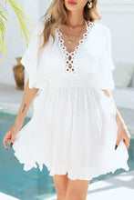 White Crochet-Trimmed Dress with Woven Straw Handbag Cover-Up Set Swimwear Cover-Ups