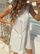 White Crochet-Trimmed Beach Tunic Cover-Up Swimwear Cover-Ups