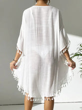 White Crochet Trimmed Tassel Tunic Dress Swim Cover Up Swimwear Cover-Ups