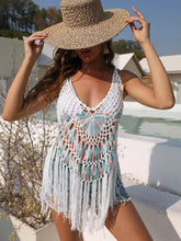 White Crocheted Fringe Beach Cover Up for Women White One Size Swimwear Cover-Ups