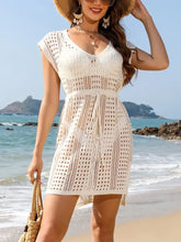 White Crocheted Semi Sheer Beach Cover Up Dress for Women Swimwear Cover-Ups