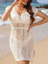 White Crocheted Semi Sheer Beach Cover Up Dress for Women Tan Swimwear Cover-Ups