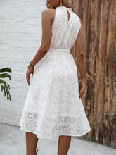 White Eyelet Halter Midi Dress with Lace Detail Casual Dresses