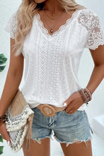 Eyelet Lace Detail V-Neck T-Shirt Woman T Shirts