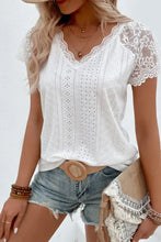 Eyelet Lace Detail V-Neck T-Shirt Woman T Shirts