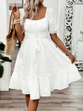White Eyelet Puff Sleeve Smocked Dress Casual Dresses