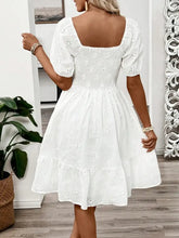 White Eyelet Puff Sleeve Smocked Dress Casual Dresses