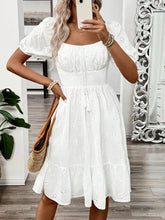 White Eyelet Puff Sleeve Smocked Dress Casual Dresses
