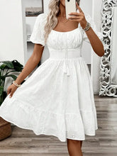 White Eyelet Puff Sleeve Smocked Dress Casual Dresses