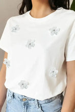 White Floral Appliqued Cotton T Shirt for Women Woman T Shirts