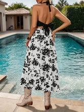 White Floral Halter Dress Black and White Backless Casual Dress Casual Dresses