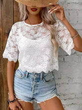 White Floral Lace Sheer Top for Women Woman T Shirts