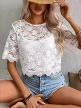 White Floral Lace Sheer Top for Women Woman T Shirts