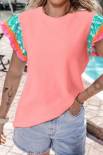 White Floral Ruffle Sleeve Top for Women Burnt Coral Woman T Shirts