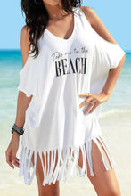 White Fringe Beach Cover Up Shirt with Take Me to the Beach Text White One Size Swimwear Cover-Ups