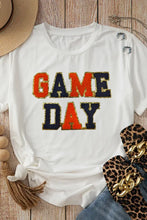 White game day text womens t shirt with sequins and leopard accents