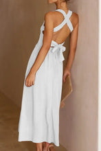 White Halter Backless Smocked Midi Dress Casual Dresses