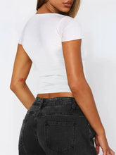 White Lace Detail V Neck Crop Top and Black Jeans Set Woman T Shirts