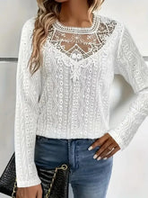 White Lace Eyelet Long Sleeve Blouse for Women White Woman T Shirts