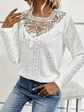 White Lace Eyelet Long Sleeve Blouse for Women Woman T Shirts