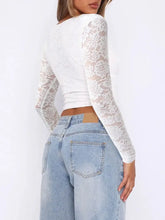 White Lace Long Sleeve Crop Top for Women Woman T Shirts