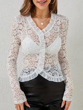 White Lace Long Sleeve Sheer Top for Women White Woman T Shirts