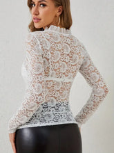White Lace Long Sleeve Sheer Top for Women Woman T Shirts