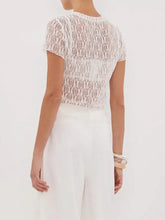 White Lace Round Neck Short Sleeve Top for Women Woman T Shirts