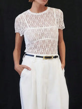 White Lace Round Neck Short Sleeve Top for Women Woman T Shirts