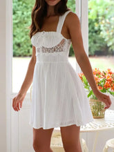 White Lace Trim Sundress with Tie Back in Cotton Casual Dresses