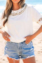 White Lace Trim Top and Denim Shorts Set for Women Woman T Shirts