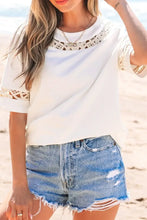 White Lace Trim Top and Denim Shorts Set for Women Woman T Shirts