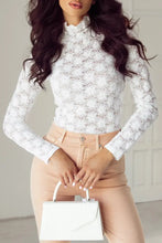 White Lace Turtleneck Top for Women with Peach Pants Option White Woman T Shirts