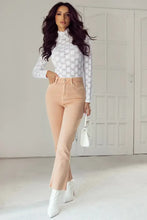 White Lace Turtleneck Top for Women with Peach Pants Option Woman T Shirts