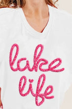 White Lake Life Metallic Letter Short Dolman Sleeve T Shirt for Women Woman T Shirts