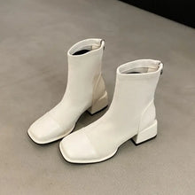 White Leather Block Heel Ankle Boots for Women Woman Boots