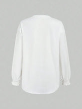 White Long Sleeve Blouse with Ruffled Cuffs Woman T Shirts