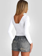 White Long Sleeve Crop Top with Olive Green Cargo Pants Set Woman T Shirts